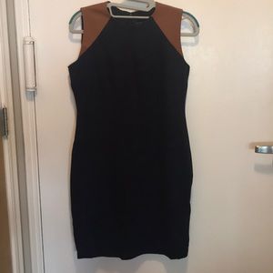 Ralph Lauren brown leather trimmed navy blue dress